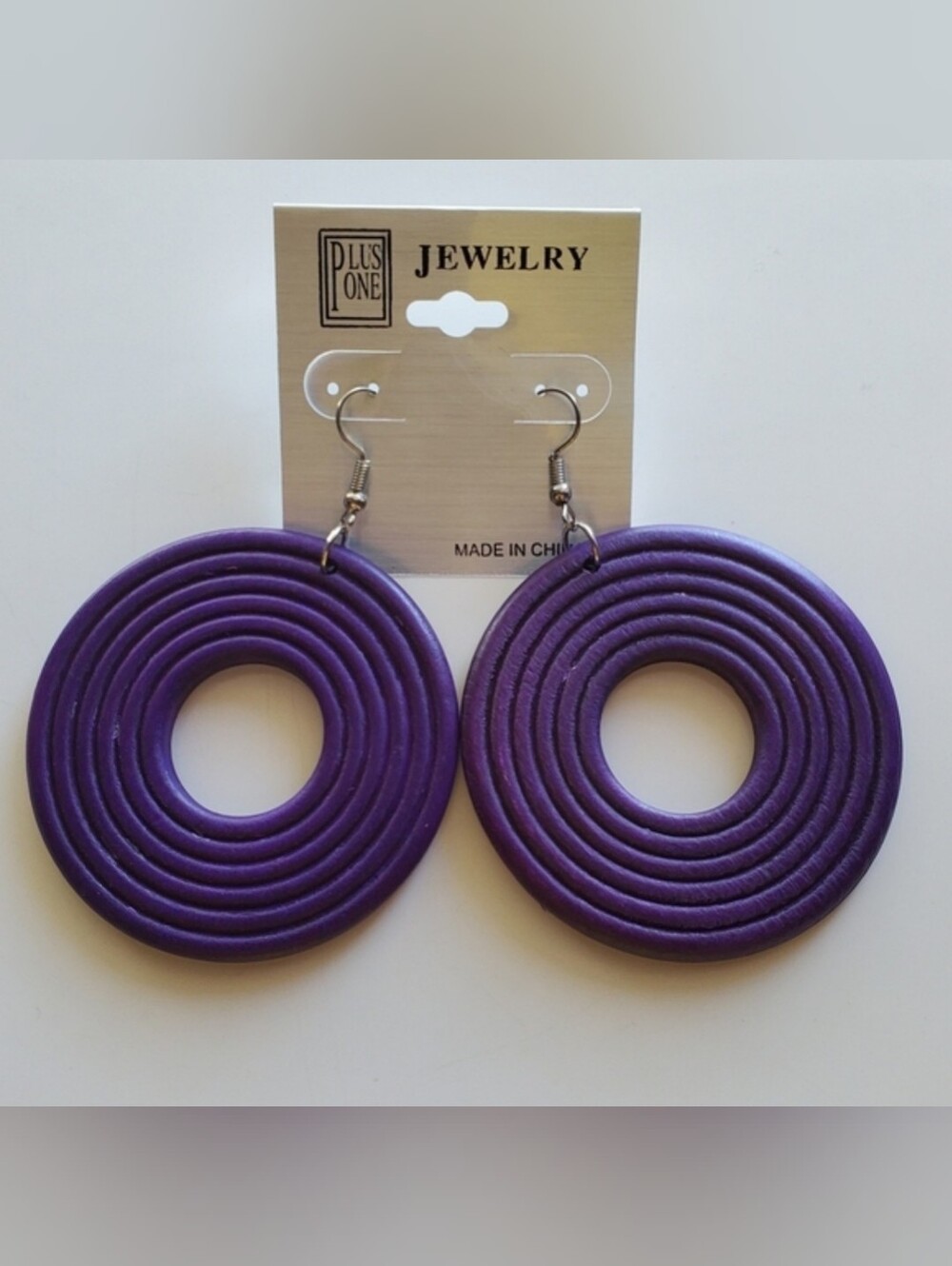Vibrant Purple Spiral Hoop Wood Earrings with Mod Design